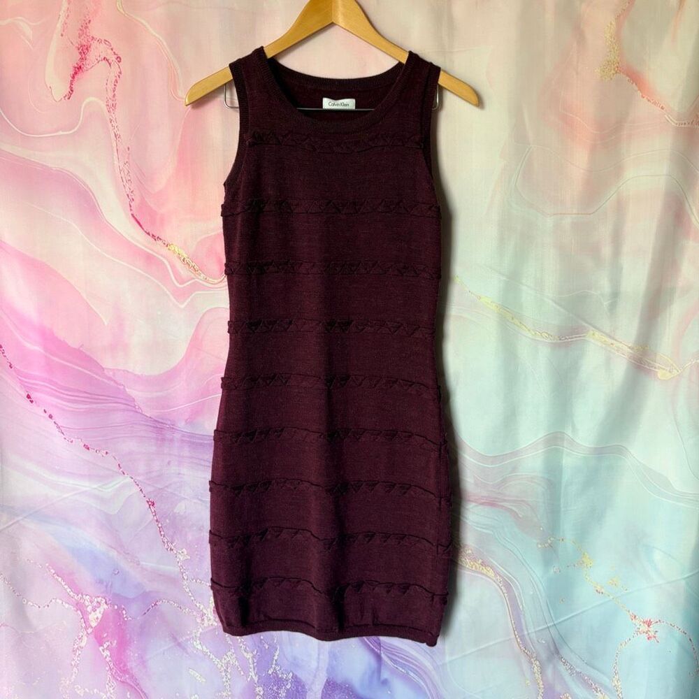 Calvin Klein P Plum Purple Wool Sleeveless Sweater Dress Boho Professional Artsy